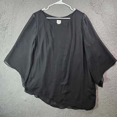 Chico's Top Blouse Women Size 2 Asymmetrical Hem Lined Black Simple Preppy