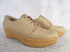 Stuart Weitzman Kent Woven Espadrille Platform Shoes Womens US 8 Beige Designer