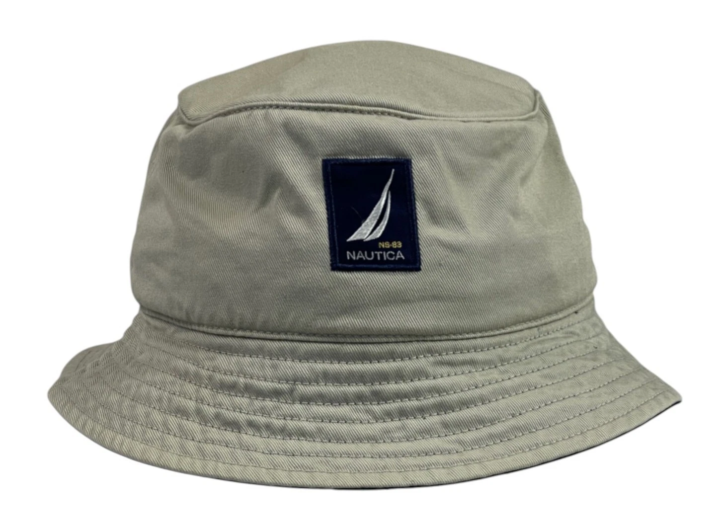 NAUTICA NS-83 Bucket Hat Patch Logo Beige Blue Rim 100% Cotton Size M