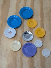 Vintage Dollhouse Miniature Plates Lot Plastic Barbie Sized Kitchen Dishes 10pc