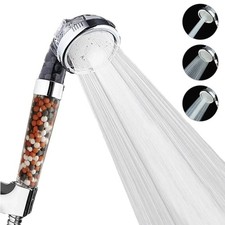 High Pressure 3-Setting Handheld Shower Head 360 Rotating Water-Saving Filtered