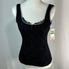 Sugar Tart Black Lace Corset Tank Top Sparkle Trim Ribbed Detail