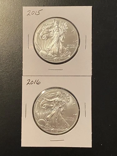 Vintage American Silver Eagle $1 Coins (lot Of 2): 2015 & 2016  UNC & SHARP!!