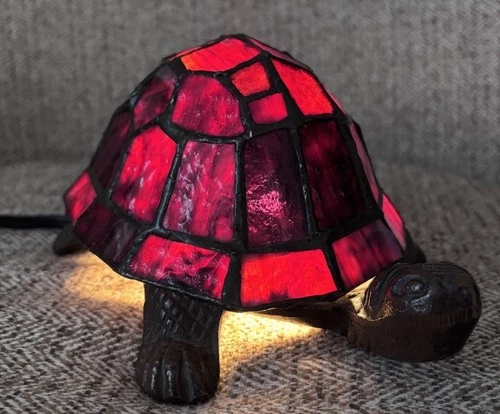 Vintage Tiffany Style Turtle Tortoise Stained Glass Table Night Light Lamp