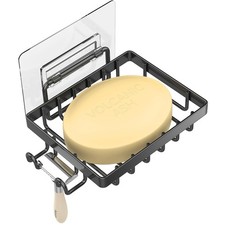 Black Soap Dish, Soap Bar Holder for Shower, No Drilling Bathroom