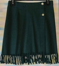 Vintage 1990s Forest Green Fringed Mini Skirt by Niki Lee California Excellent 