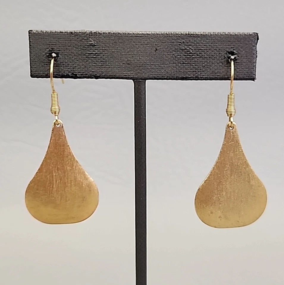 Pendientes Perforados Pera Cepillado Tono Oro RL Cuelga Moderno 2" Foto 2 de 4