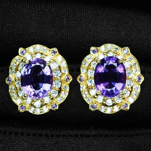 Deal Royal Purple Amethyst 5.70Ct 925 Sterling Silver 24K Gold Flower Earrings