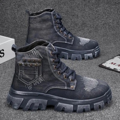 Retro Trend Cowboy Boots Men Platform Casual Handmade Moccasins Motorcycle Shoes