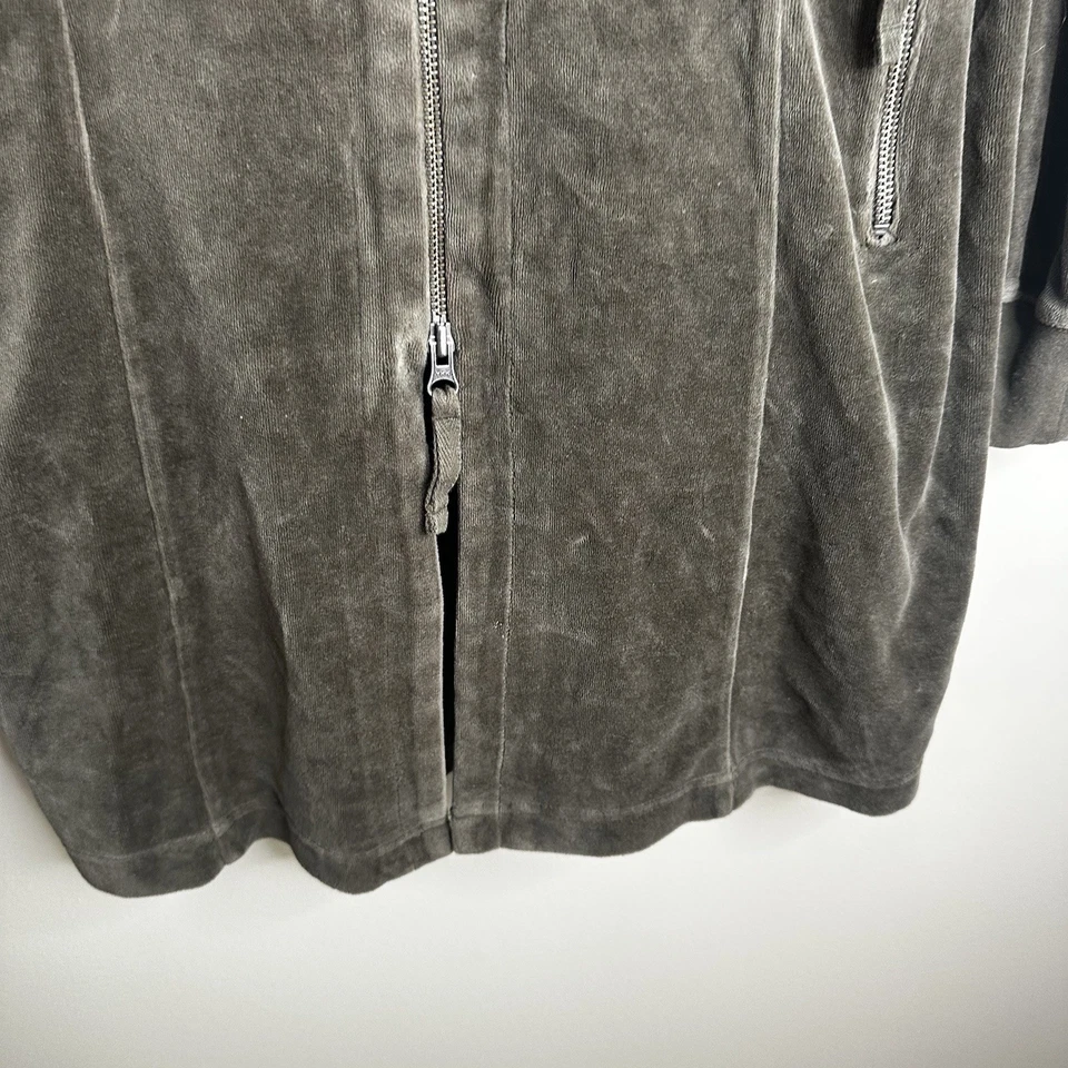 Chaqueta con Capucha CAbi Cremallera Completa Terciopelo Bordado Talla M Verde Oliva Grunge Y2K Años 90 Foto 4 de 4