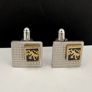 Vintage Heraldic Cufflinks Silver Tone Rampant Lion