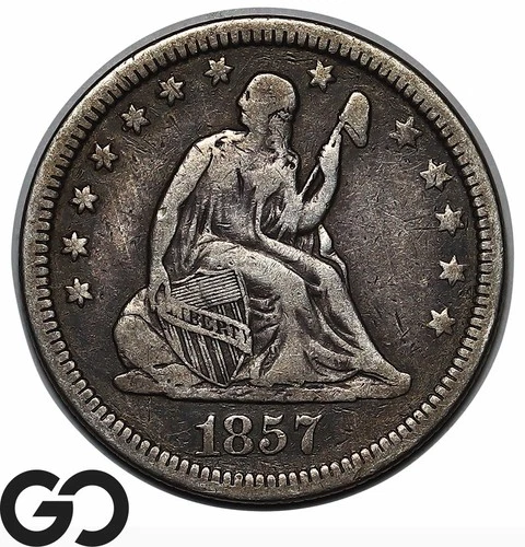 1857 Seated Liberty Quarter, VF+