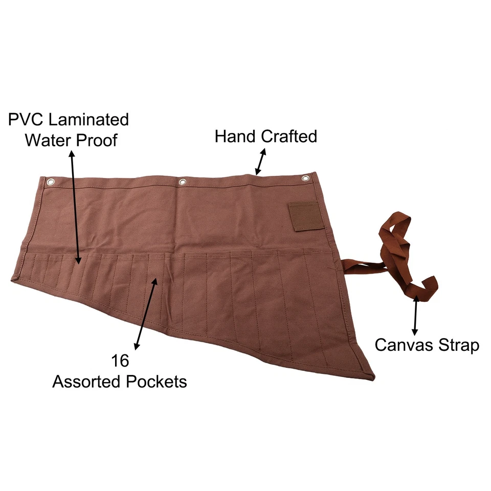 Multipurpose Heavy Duty Canvas Tool Roll Bag with 16 Pockets for Easy Use - Image 4 of 4