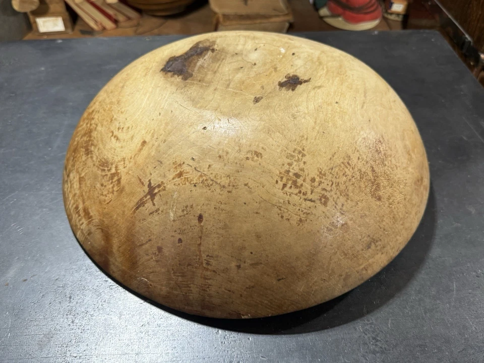 ANTIQUE LARGE 15 INCHES PRIMITIVE WOOD BOWL DOUGH Country Kitchen - Image 4 of 4