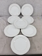Set of 8 Sango Arles 3630 Appetizer Plate White Etched Design Silver Trim 6.5"