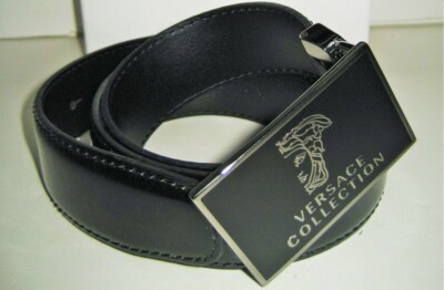 $295 NEW Versace Collection Men Black Patent Leather 32'' 80cm Belt Remove Buckle