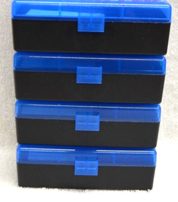 4 x BERRY'S PLASTIC AMMO BOX, BLUE/BLACK 50 Round 44 SPL / 44 MAG / 45 LC