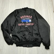 VINTAGE Nylon Jacket Adult XL Black Bomber Behnke Auto Center Inc USA Made
