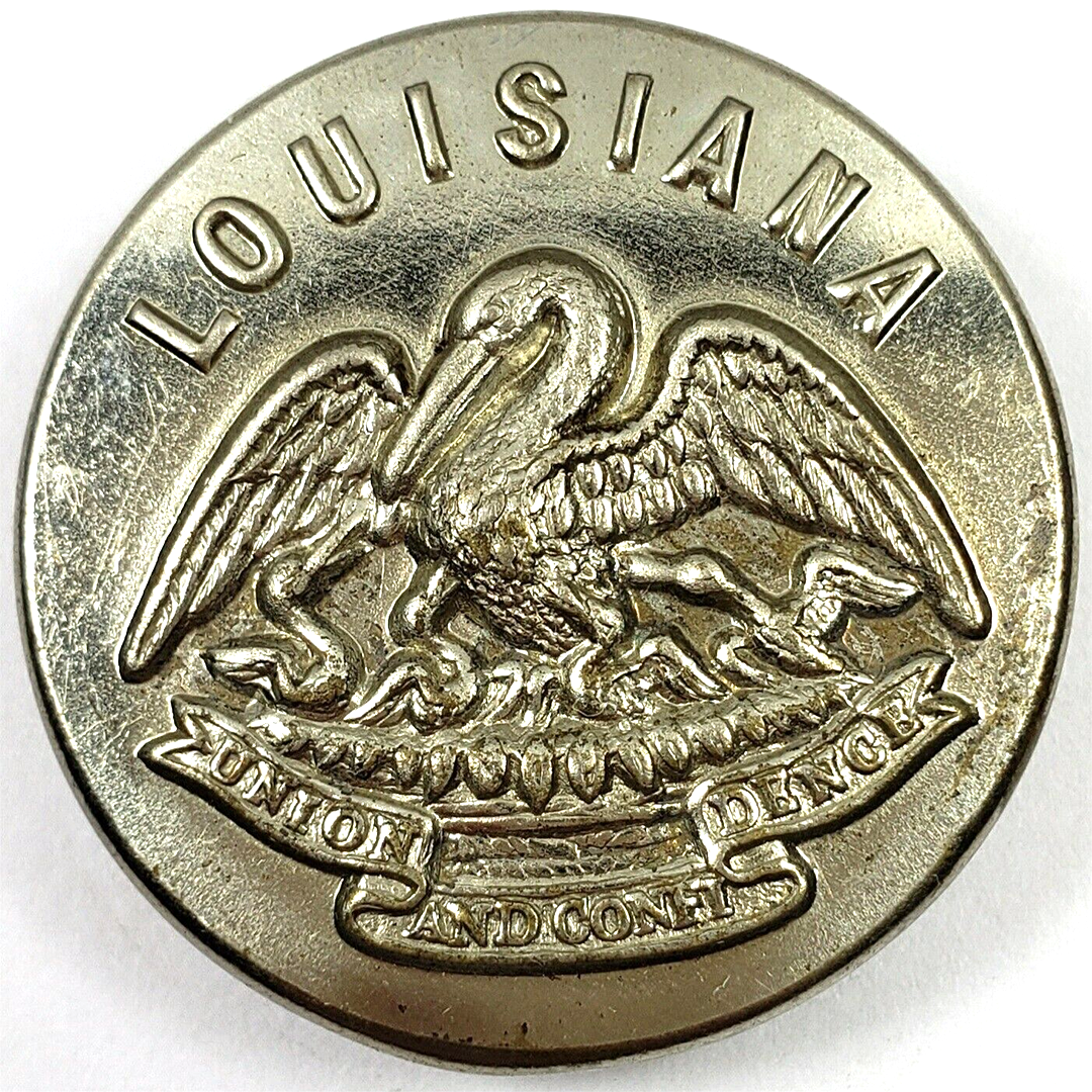 Antique LOUISIANA STATE SEAL Uniform BUTTON ~ PELICAN Feeding Her CHICKS ~ RARE!