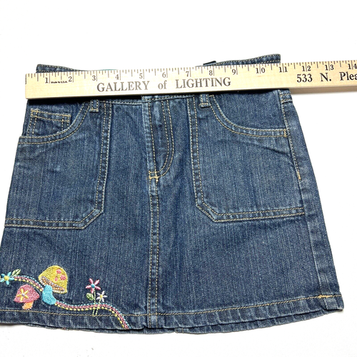Sprockets Skirt Girls 5T Jeans Denim Embroidered Mushroom Design 5 Pockets - Picture 5 of 7