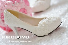 Lace Gems Wedding Formal Bridal Bridemaid Pump High Low Heels flat shoes