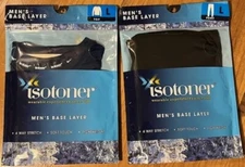 Isotoner Mens Base Layer Set Top/Pant - Size L - Black - New in package