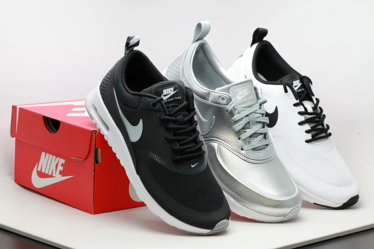 AUTHENTIC Nike Women s Air Max Thea Black Wolf Grey White Black Metallic Silver
