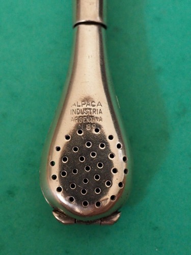 Vintage Industria Argentina Alpaca Silver & Gold tip Tea Bombilla Strainer Straw - Picture 5 of 9