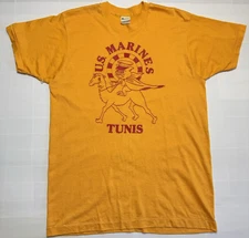 VTG USMC US Marines T-Shirt Adult Large (XL Tag) Yellow Screen Stars Tunis