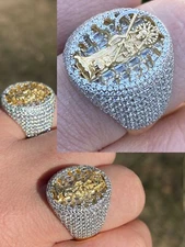 Solid 925 Silver 14k Gold Plated Baguette CZ Grim Reaper Santa Muerte Iced Ring