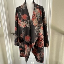 Nwt Chelsea & Theodore Faux Leather Gray Floral Jacket Women’s Xl 1x $108