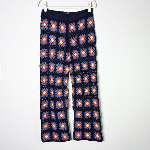 Scotch & Soda Pant Women L Navy Crochet Sweater Knit Granny Square Bohemian NWOT