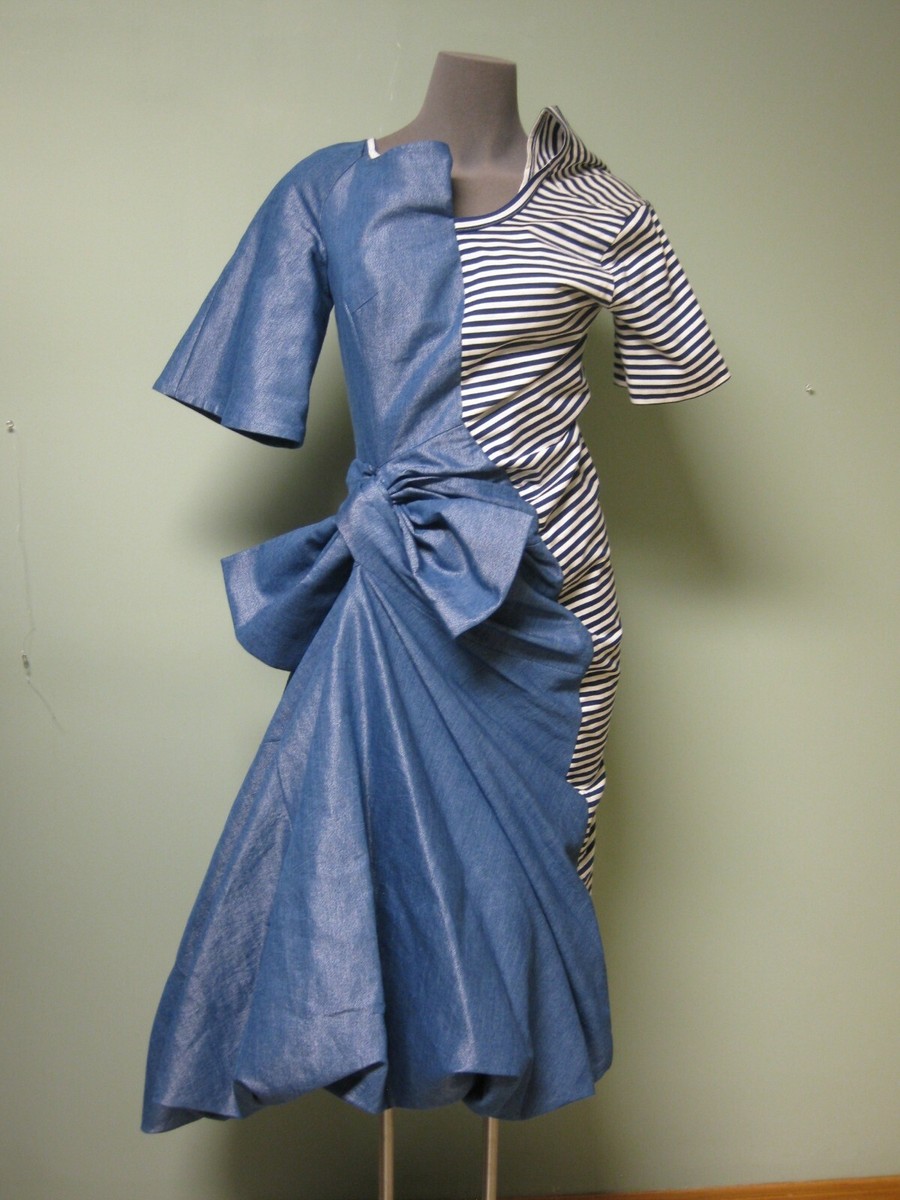 $1980 Junya Watanabe Asymmetric Mixed Knot Denim Striped Tee