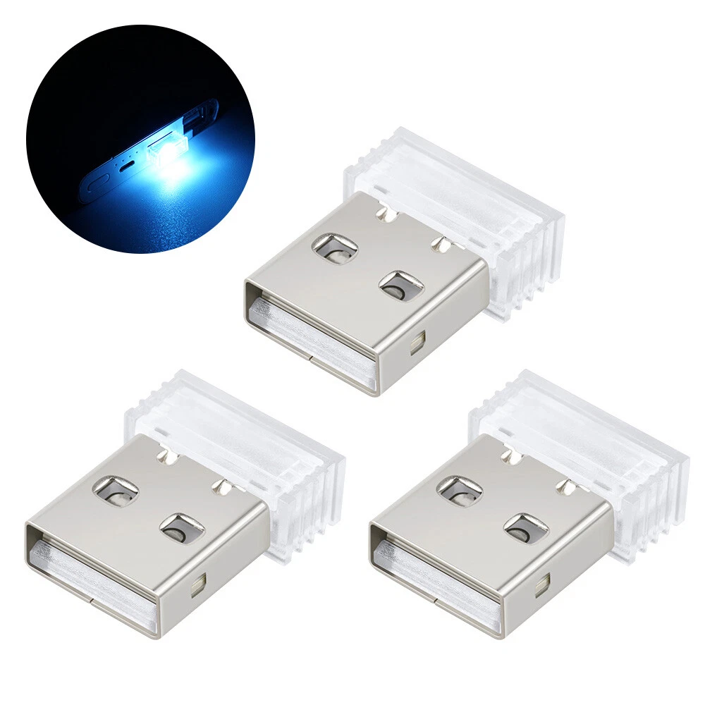 3x Ice Blue Car LED USB Light 5 Volt Small Atmosphere Emergency