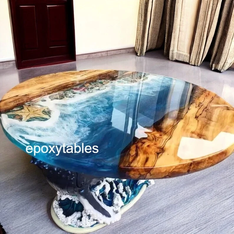 Ocean Epoxy Top Table Adorable Handmade Center Coffee Table Luxury Living Decors - Image 4 of 4