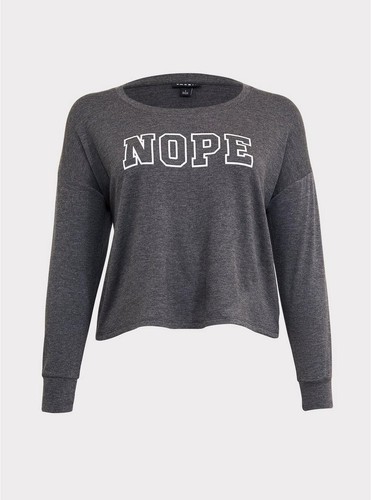 Torrid Charcoal Gray White NOPE Graphic Cropped Pullover Sweatshirt - Size 00 - Picture 2 of 10