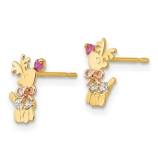 14k Yellow and Rose Gold Madi K CZ Reindeer Childrens Post Earrings GK845
