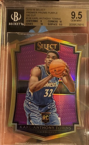 2015 Select Karl-Anthony Towns Purple Prizm Rookie #59/99 BGS 9.5 Gem Min Knicks - Picture 4 of 4