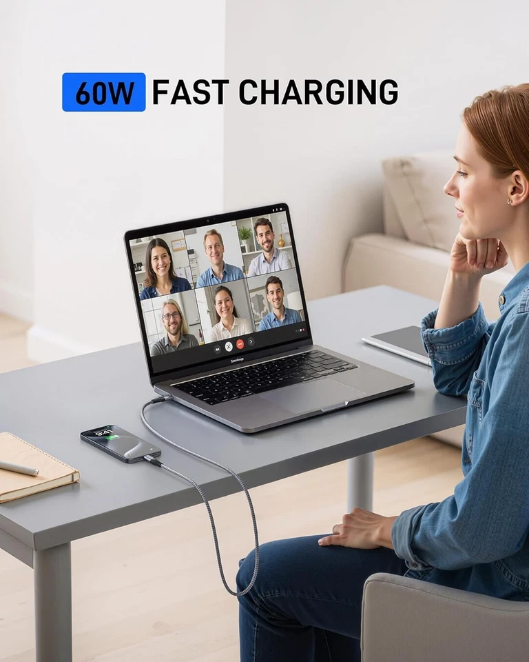 HeavyDuty USB C Type C Charging Cable Braided Fast Phone Charger Long Lead 2m 3m - Image 4 of 4