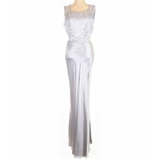 Vintage Cache Y2K Silver Gray Embroidered Bodice Full Length Formal Gown 5/6 XS