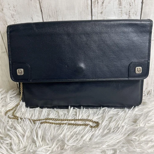 Sac bandoulière chaîne cuir logo trotteur Christian Dior noir /occasion++