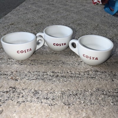 3 x Costa Kaffeetassen Becher weiß 2013 Keramik klobig groß 10 cm Durchmesser