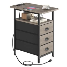 End Table with Charging Station, Side Tables Livingroom with USB Ports and Ou...