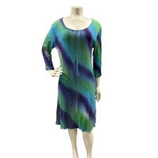 IVY REED Womens Sz Medium Wearable Art Blue Tropical Beach Ocean Rayon Dress