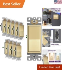 Listed Gold Rocker Light Switch, 15A Single Pole, 10 Pack, Durable Design