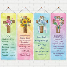 4-Piece Inspirational Scripture Church Banners for Worship Decor, 2x6 ft