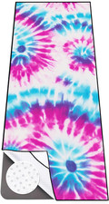 Yoga Towel with Corner Pockets, Non Slip Grip Dots Sweat Absorbent Hot Yoga Mat