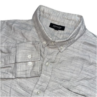 PROOF Button Down Shirt Mens Size L Gray Cotton Coolmax Spandex Blend Preppy