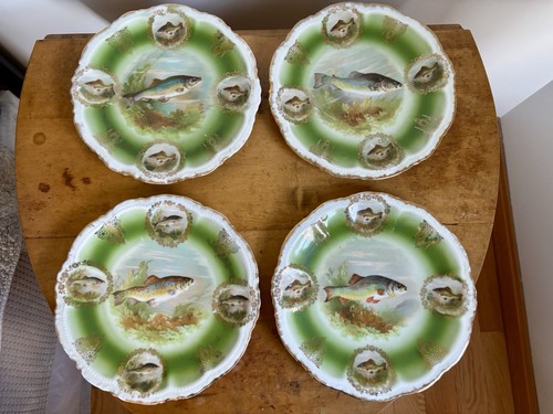 Vintage PM Bavaria Fish Plates, 9” Diameter, 24K Gold Gilt, Set of 4, RARE - Picture 11 of 11