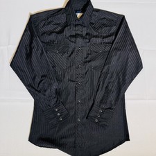 Wrangler, Pearl Snap, Stripes, Western, Black, Male, Medium/Large